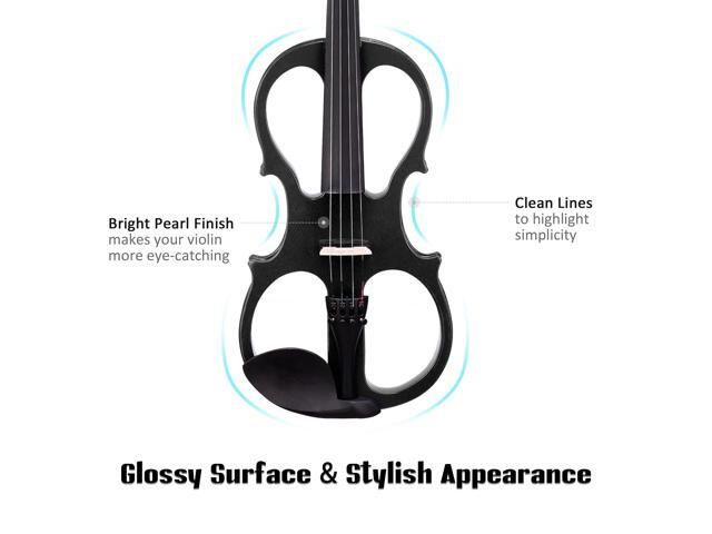 4/4 Electric Violin Full Size Wood Silent Fiddle Bow Headphone Case Black