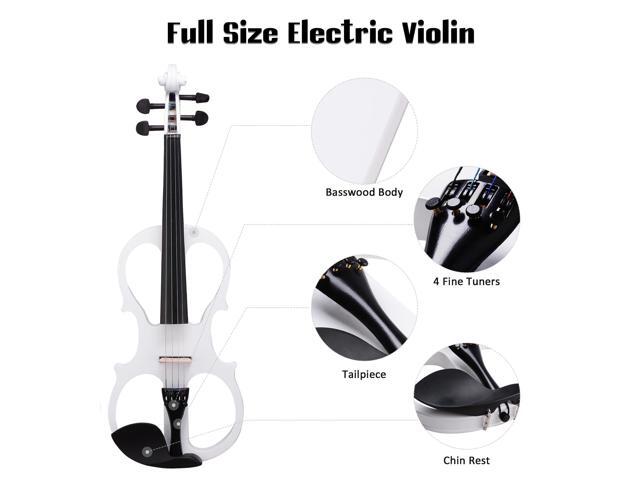 4/4 Electric Violin Full Size Wood Silent Fiddle Bow Headphone Case White