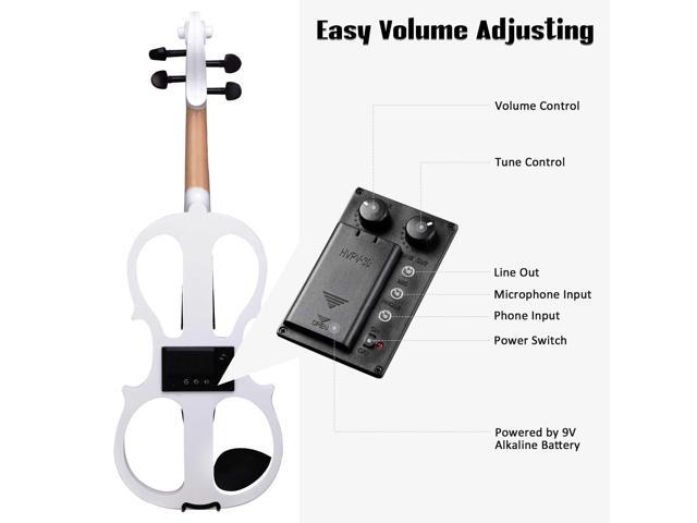 4/4 Electric Violin Full Size Wood Silent Fiddle Bow Headphone Case White