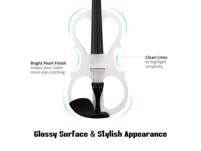 4/4 Electric Violin Full Size Wood Silent Fiddle Bow Headphone Case White