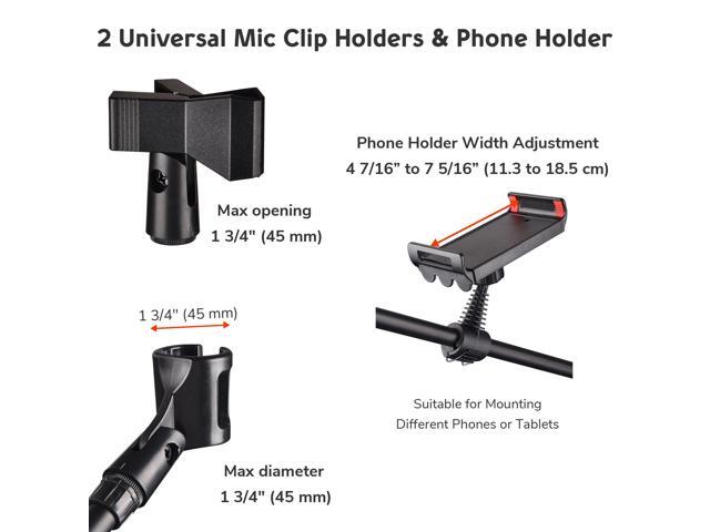 12 Packs Microphone Boom Arm Stand Dual Mic Clips Adjustable Tripod Phone Holder