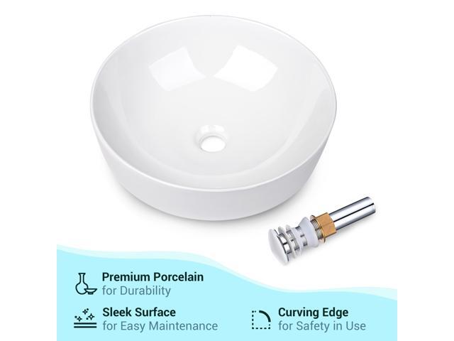 Aquaterior 2 Pack Round Bathroom Vessel Sink with Pop up Drain 16'x5' Above Counter Ceramic Vessel Sink For Hotel