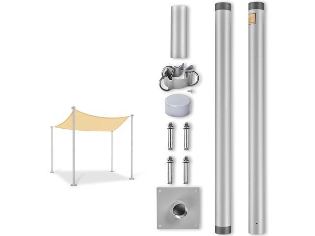 Yescom 8 Ft Sun Shade Sail Pole Post Canopy Awning Deck Patio Backyard with Pole Bracket Clamp Powder Patio Outdoor 96' Silver