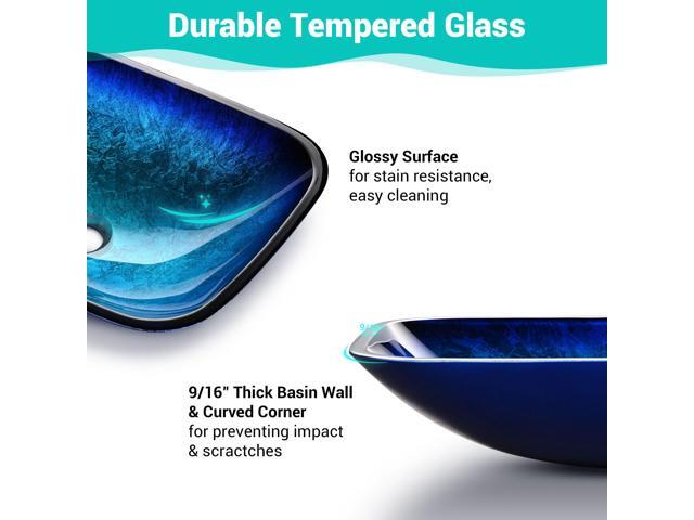 Aquaterior Tempered Glass Sink Transitional Style Basin Waterfall Faucet Kit
