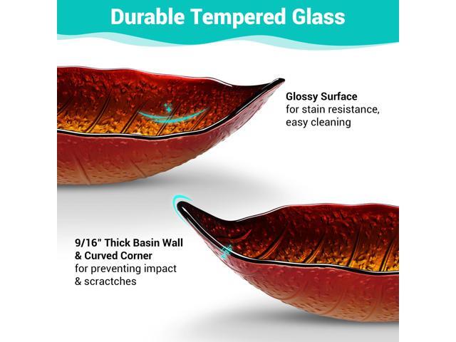 Aquaterior 2 Pack Transitional Leaf Shape Tempered Glass Sink Waterfall Faucet
