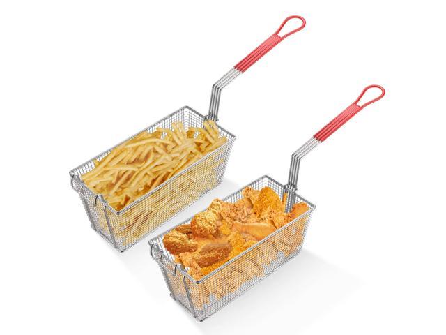 WeChef 2Pcs Deep Fryer Baskets with non-slip Handle 13' x 6 5/16' x 5 7/8' Nickel Plating Heavy Duty Construction Fryer Basket for Commercial. photo