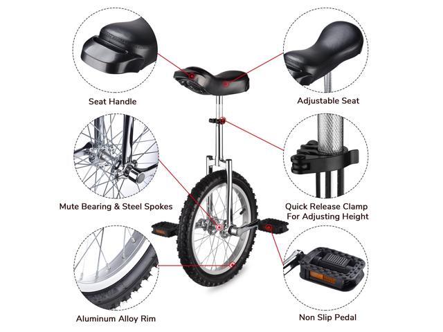 Yescom 16 In Wheel Outdoor Unicycle Adjustable Seat Exercise Bicycle Balance Training for Adults Teenagers Kids, Silver