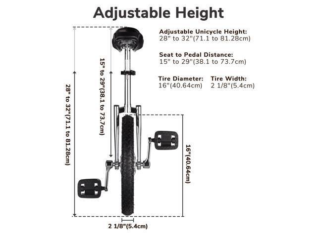 Yescom 16 In Wheel Outdoor Unicycle Adjustable Seat Exercise Bicycle Balance Training for Adults Teenagers Kids, Silver