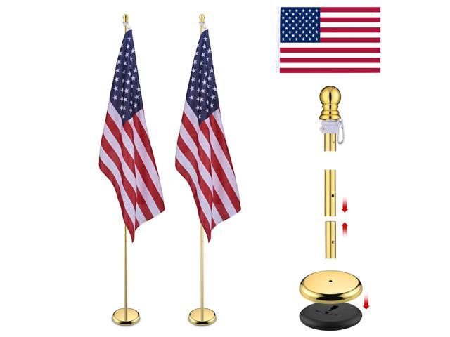 Yescom 2 Pack 8 Ft Sectional Flag Pole Kit Golden Top Finial 3x5 Ft US Flag Indoor