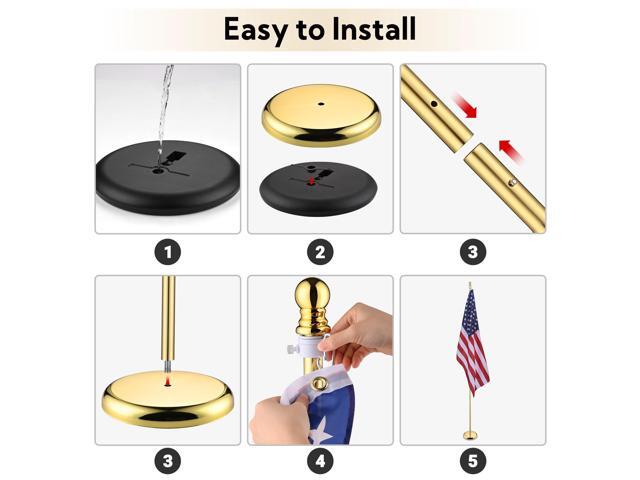 Yescom 2 Pack 8 Ft Sectional Flag Pole Kit Golden Top Finial 3x5 Ft US Flag Indoor