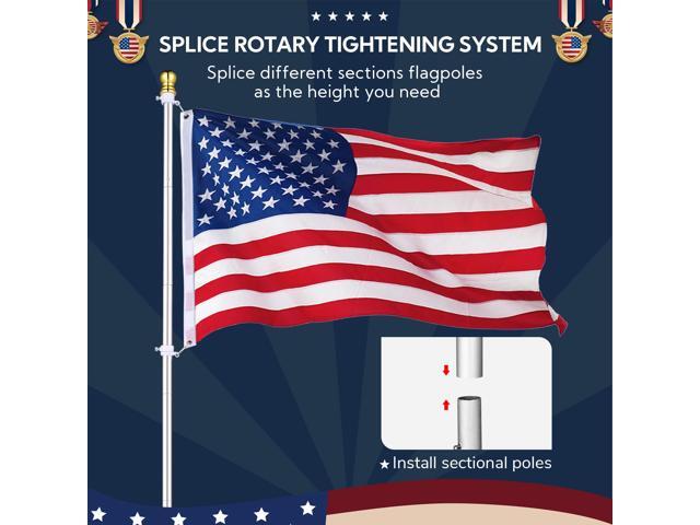 Yescom Bravery 10Ft Sectional Flag Pole Kit Aluminum Outside Inground Yard Garden with 3'x5' USA Flag Ball Top Silver