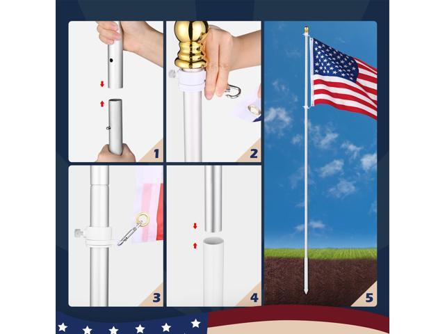 Yescom Bravery 10Ft Sectional Flag Pole Kit Aluminum Outside Inground Yard Garden with 3'x5' USA Flag Ball Top Silver