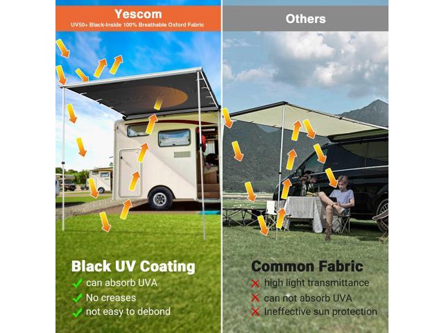 Yescom Vehicle Awning with Blackout Coating 6.6'x8.4' Retractable Car Side Roof Rack Overlanding Shade for SUV Truck Tailgate Outdoor Camping