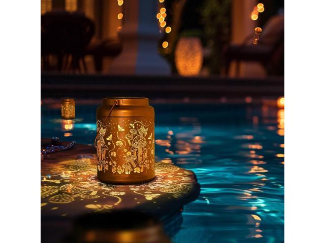 LAGarden Mushroom Solar Lantern Outdoor Hanging Waterproof Metal Decor Light Christmas Gifts Yard Patio Porch 2Pack