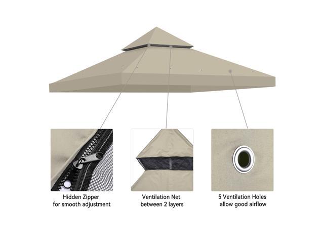 Yescom 10x10Ft Gazebo Top Replacement 2 Tier PU Water Resistance Outdoor Canopy Cover Patio Garden Outdoor Party Gray