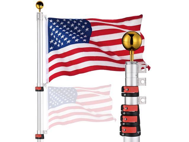 Yescom EZ GO 25ft Telescopic Flag Pole Kit Upgrade Rotating Lock for Outside Inground with 3x5' US Flag Ball Top Silver