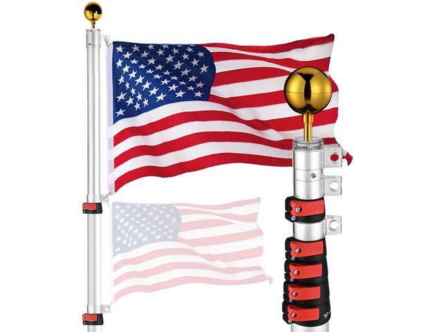 Yescom EZ GO 30ft Telescopic Flag Pole Kit Upgrade Rotating Lock for Outside Inground with 3x5' US Flag Ball Top Silver