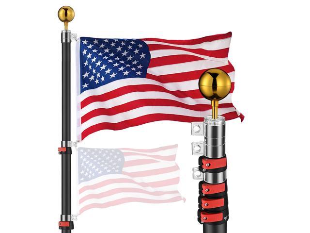 Yescom EZ GO 25ft Telescopic Flag Pole Kit Upgrade Rotating Lock for Outside Inground with 3x5' US Flag Ball Top Black