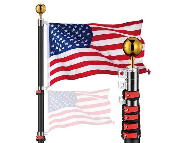 Yescom EZ GO 30ft Telescopic Flag Pole Kit Upgrade Rotating Lock for Outside Inground with 3x5' US Flag Ball Top Black