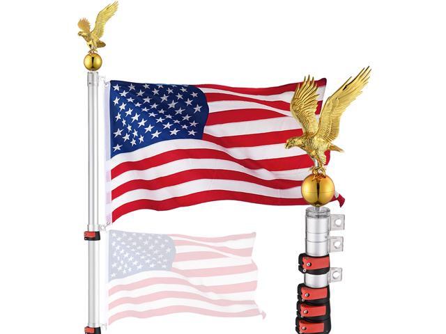 Yescom EZ GO 20ft Eagle Topper Telescopic Flag Pole Kit Upgraded Rotating Lock Outside 3x5' US Flag Ball Final Silver