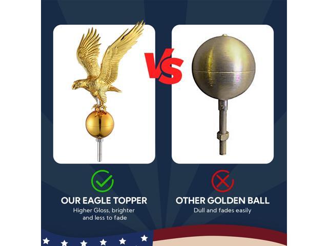 Yescom EZ GO 20ft Eagle Topper Telescopic Flag Pole Kit Upgraded Rotating Lock Outside 3x5' US Flag Ball Final Silver