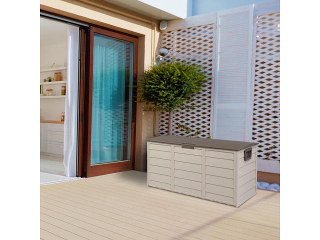 Yescom 75Gal 260L Deck Storage Box for Tools Cushions Toys Seat Lockable Brown
