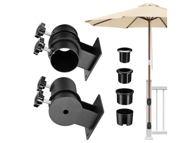 LAGarden Deck Umbrella Mount Holder Bracket Height Flexible for Patio Railing Balcony Courtyard Poolside Mobile Cart Black Flat