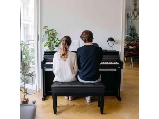 Yescom Adjustable Duet Piano Bench PU Leather Padded Wooden Keyboard Storage
