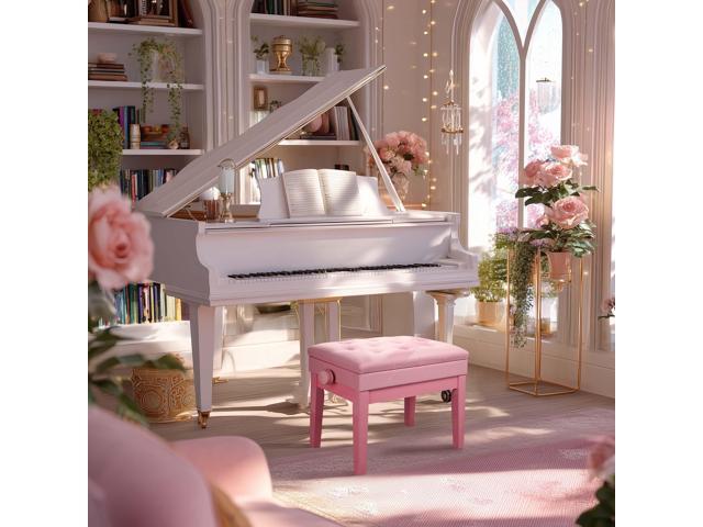 Yescom Adjustable Duet Piano Bench PU Leather Padded Wooden Keyboard Storage