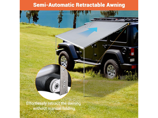 Yescom Semi-Automatic Retractable 6.6'x8.4' Vehicle Awning with Blackout Coating Motor Car Side Roof Rack Overlanding Sun Shade for Outdoor...