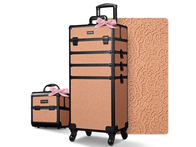 BYOOTIQUE Makeup Train Case Trolley w/ Cube Case Cosmetic Organizer Orange