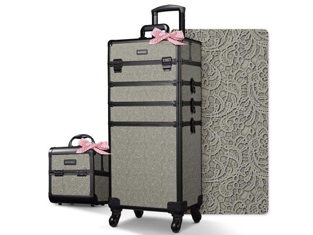 BYOOTIQUE Makeup Train Case Trolley w/ Cube Case Cosmetic Organizer Gray