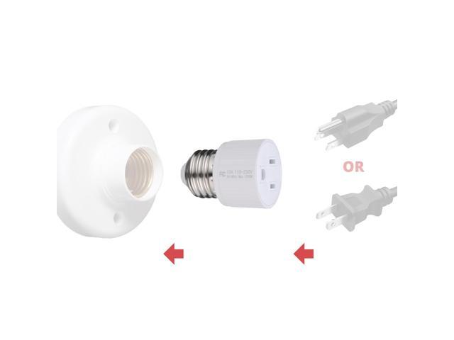 DELight 2 Pack Light Socket to Plug Adapter E26/E27 Bulb Socket to 3 Prong Outlet Porch
