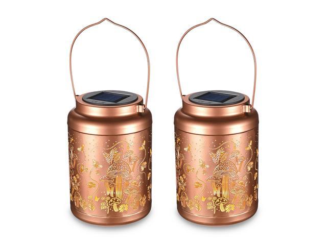 LAGarden Mushroom Solar Lantern Outdoor Hanging Waterproof Metal Decor Light Christmas Gifts Yard Patio Porch 2Pack