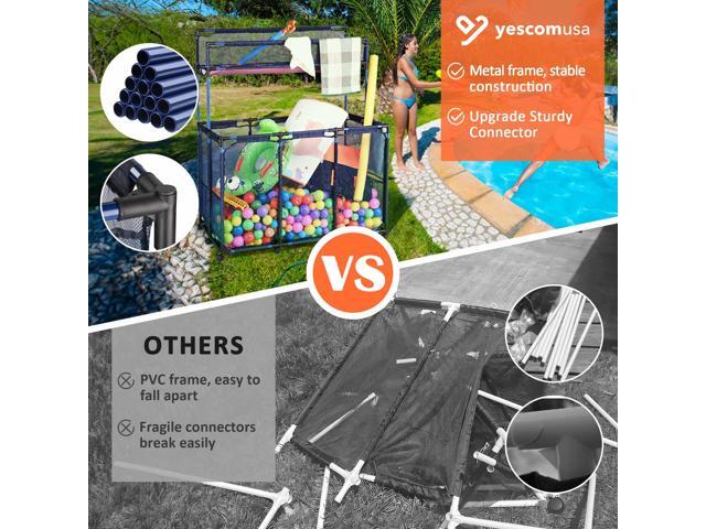 Yescom Metal Frame 10 Wheels Rolling Mesh Pool Storage Bin XX-Large Double Decker with Noodle Holder Pool Float Storage Organizer, Upgrade Sturdy...