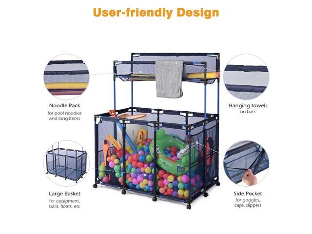 Yescom Mesh Pool Storage Bin Cart Rolling Toys Bin Storage 214 Gallon Organizer Extra Large 6 Wheels with Black Cover Replacement