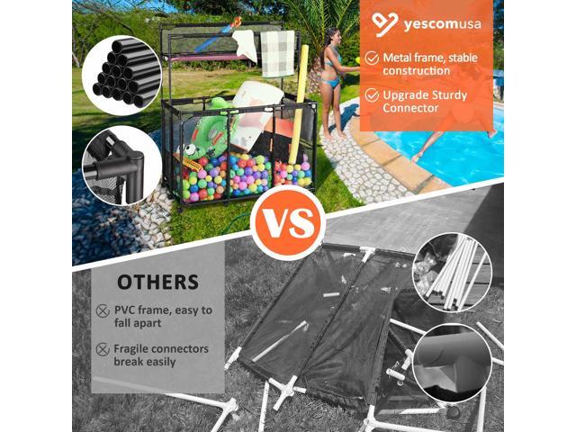 Yescom Metal Frame 10 Wheels Rolling Mesh Pool Storage Bin XX-Large Double Decker with Noodle Holder Pool Float Storage Organizer, Upgrade Sturdy...