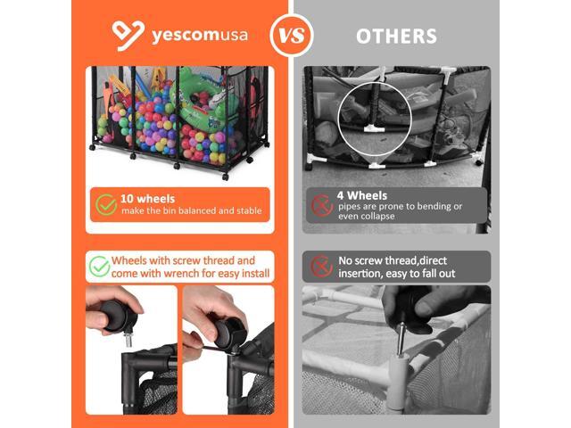 Yescom Metal Frame 10 Wheels Rolling Mesh Pool Storage Bin XX-Large Double Decker with Noodle Holder Pool Float Storage Organizer, Upgrade Sturdy...