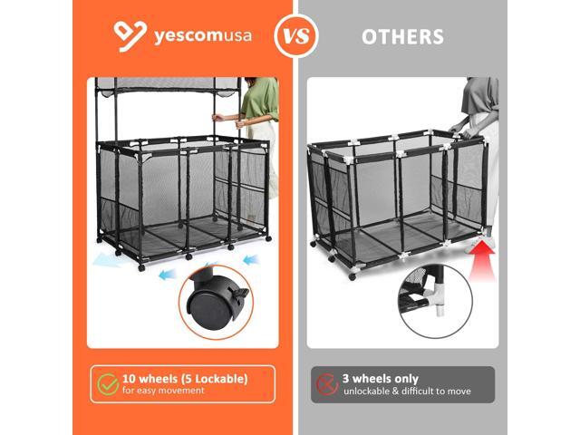 Yescom Metal Frame 10 Wheels Rolling Mesh Pool Storage Bin XX-Large Double Decker with Noodle Holder Pool Float Storage Organizer, Upgrade Sturdy...