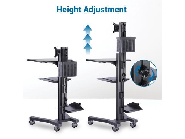 Desktop PC Rolling Mobile cart Sit/stand up Workstation w/ Monitor Holder & Printer Deck