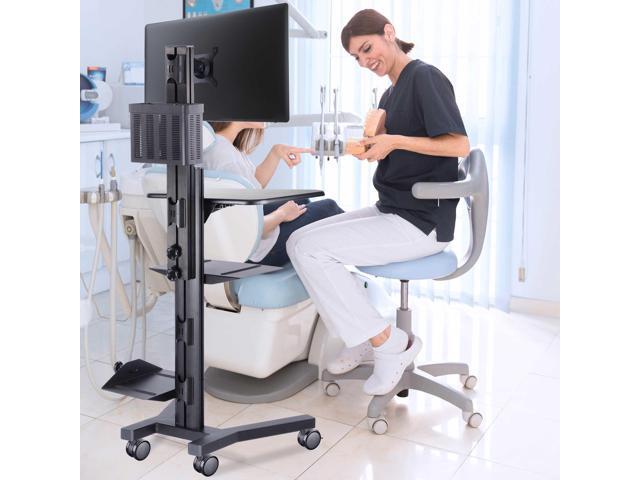 Desktop PC Rolling Mobile cart Sit/stand up Workstation w/ Monitor Holder & Printer Deck