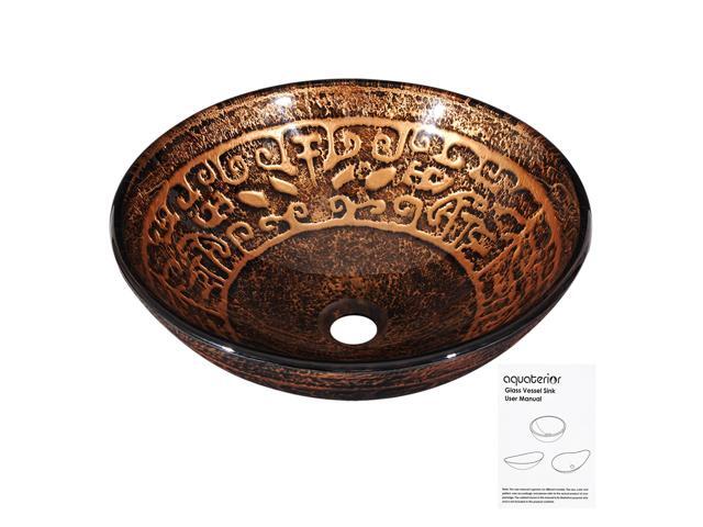 Tempered Glass Round Vessel Sink Antique Totem Pattern Above Counter Bathroom Vanity Bowl Basin