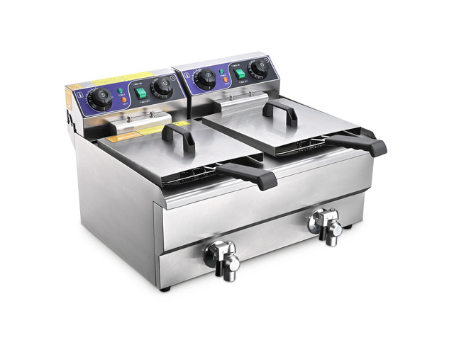 23.4L Commercial Deep Fryer w/ Timer and Drain Fast Food French Frys Electric