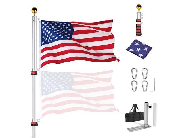Yescom 30ft Telescopic Lightweight Aluminum Flagpole Tire Mount Stand Kit 3'x5' US Flag Ball Pole Top