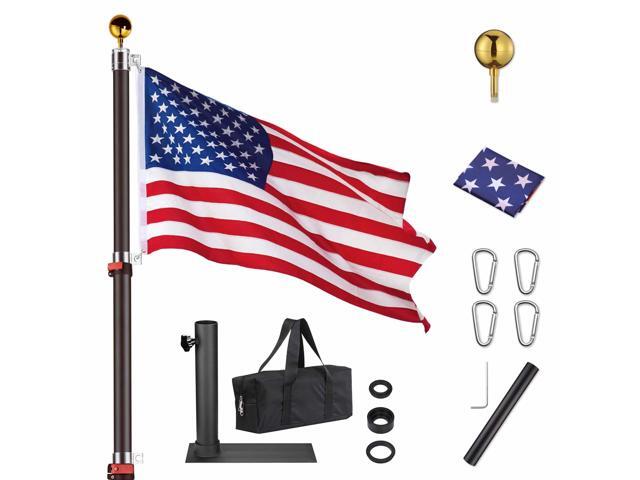 Yescom EZ GO 30ft Telescopic Flag Pole Kit Wheel Tire Mount Stand Upgrade Rotating Lock Outdoor Camper RV Tailgate Black