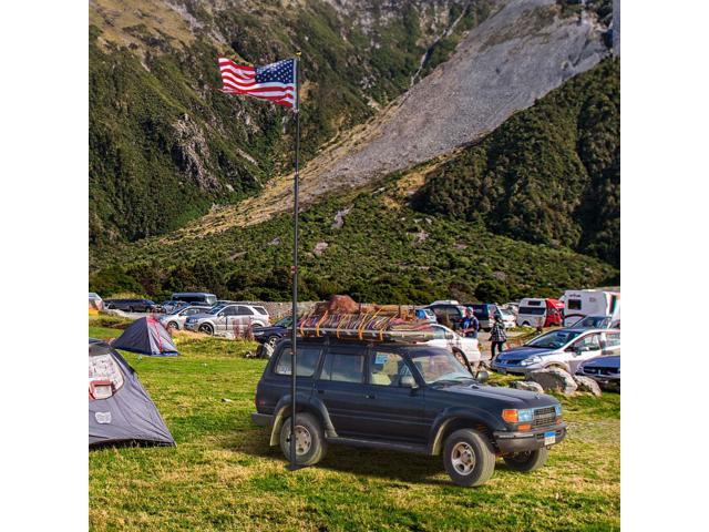 Yescom EZ GO 30ft Telescopic Flag Pole Kit Wheel Tire Mount Stand Upgrade Rotating Lock Outdoor Camper RV Tailgate Black