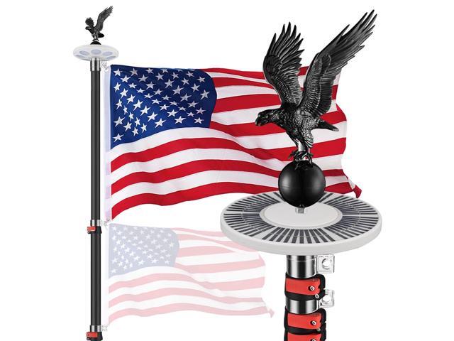 Yescom EZ GO 30ft Eagle Topper Telescopic Flag Pole Kit Solar Light Outside 3x5' US Flag Ball Top, Black