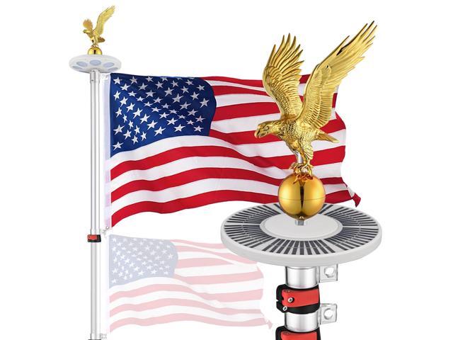 Yescom EZ GO 25ft Eagle Topper Telescopic Flag Pole Kit Solar Light Outside 3x5' US Flag Ball Top, Silver