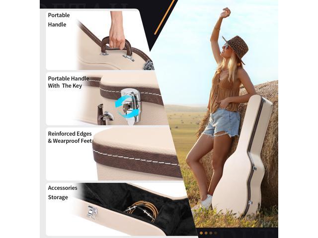 Acoustic Guitar Case Hard Dreadnought 41 Inch Carrying Wooden Hardshell with Lock for Airline Travel