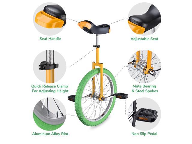 Yescom 20 In Wheel Outdoor Unicycle Leakproof Butyl Tire Circus Bike Balance Training for Adults Teenagers Kids, Yellow & Green